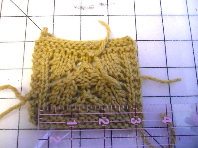 knit swatch, finally got gauge!