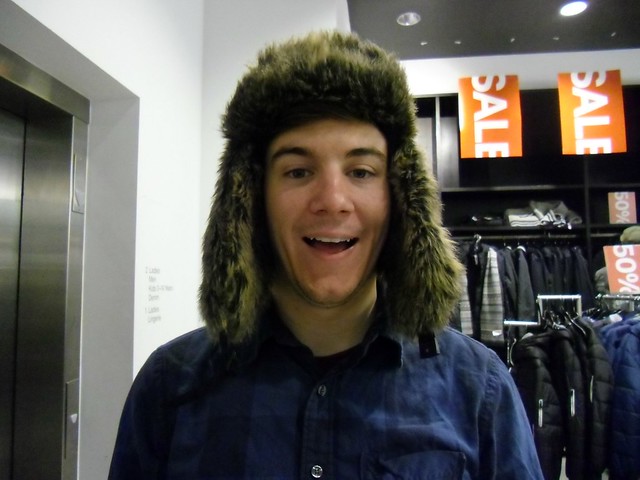 Landon in a furry hat