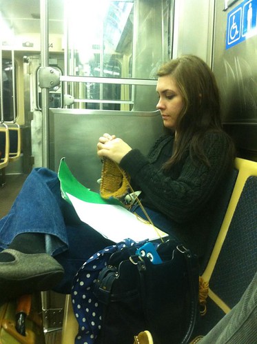 knitting on the bus