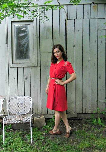 Red Wool Crepe 40s Dress