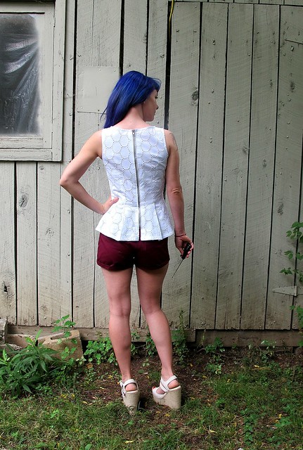 Eyelet Peplum Top & Thurlow Shorts made with Mood Fabrics