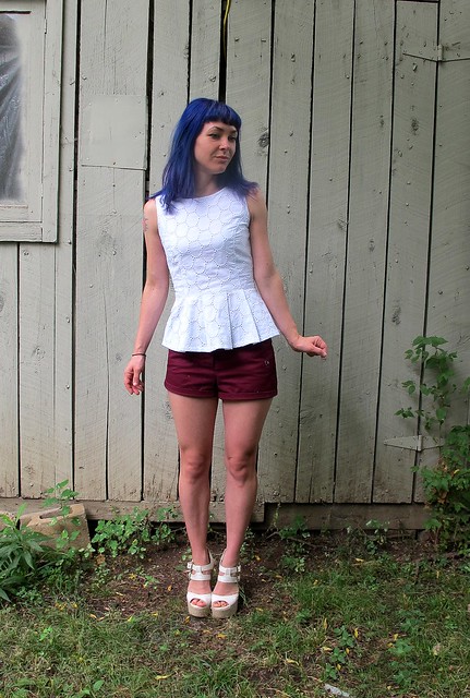 Eyelet Peplum Top & Thurlow Shorts made with Mood Fabrics