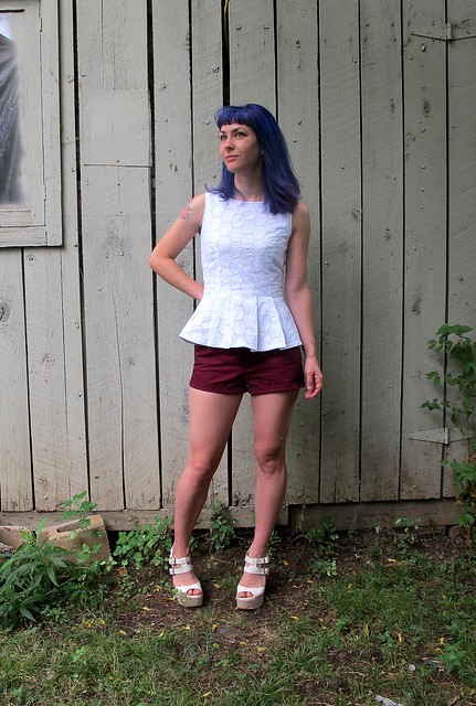 Eyelet Peplum Top & Thurlow Shorts made with Mood Fabrics