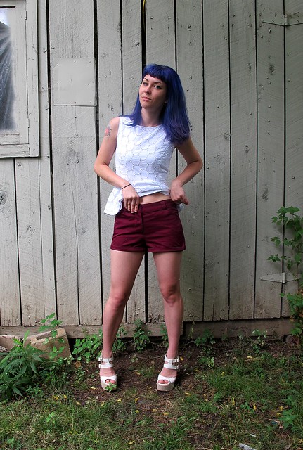 Eyelet Peplum Top & Thurlow Shorts made with Mood Fabrics