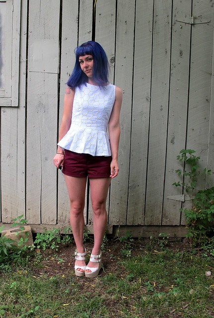 Eyelet Peplum Top & Thurlow Shorts made with Mood Fabrics