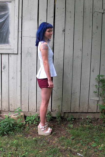 Eyelet Peplum Top & Thurlow Shorts made with Mood Fabrics