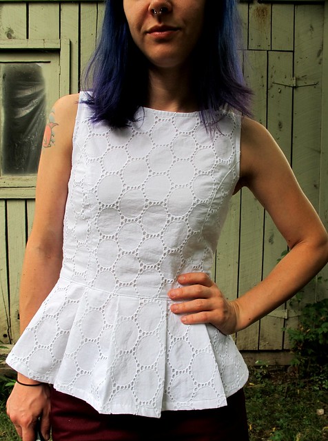 Eyelet Peplum Top & Thurlow Shorts made with Mood Fabrics