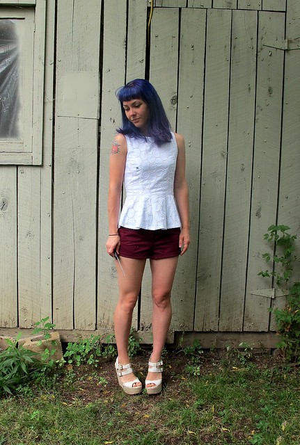 Eyelet Peplum Top & Thurlow Shorts made with Mood Fabrics