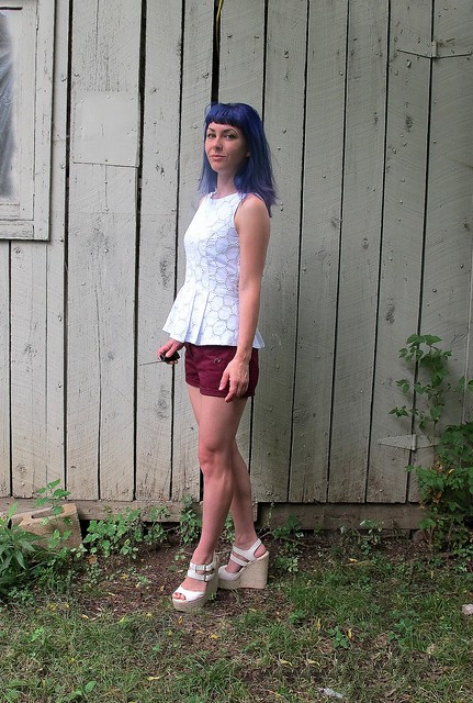 Eyelet Peplum Top & Thurlow Shorts made with Mood Fabrics