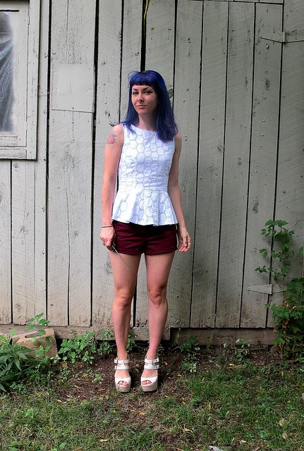 Eyelet Peplum Top & Thurlow Shorts made with Mood Fabrics