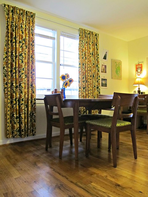 Chairs reupholstered with fabric from Mood Fabrics