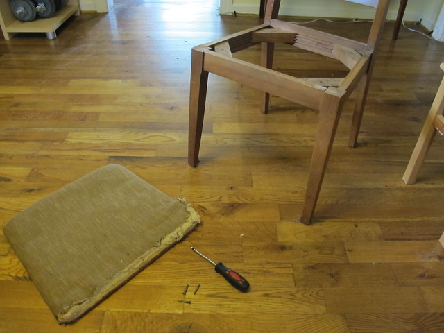 Chairs reupholstered with fabric from Mood Fabrics
