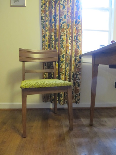 Chairs reupholstered with fabric from Mood Fabrics
