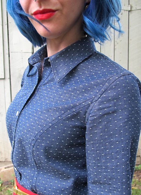 Polka Dot Chambray Button down