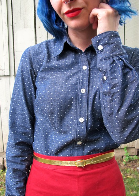 Polka Dot Chambray Button down