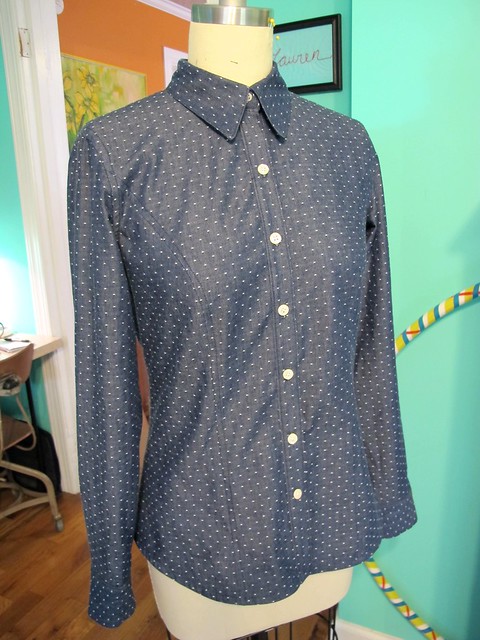 Polka Dot Chambray Button down