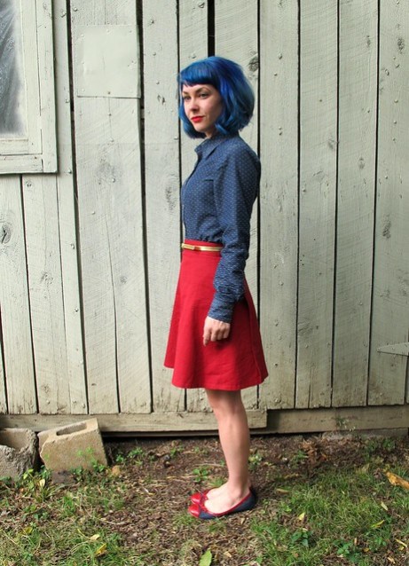 Polka Dot Chambray Button down