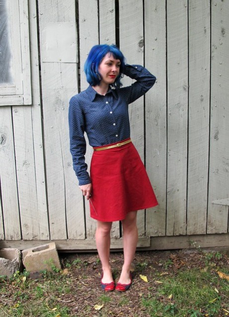 Polka Dot Chambray Button down