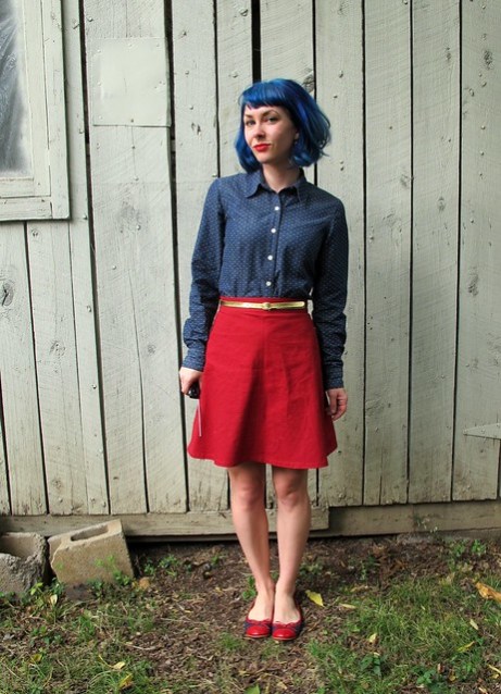 Polka Dot Chambray Button down