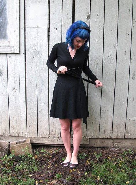 DVF Black wool dress made with Mood Fabrics