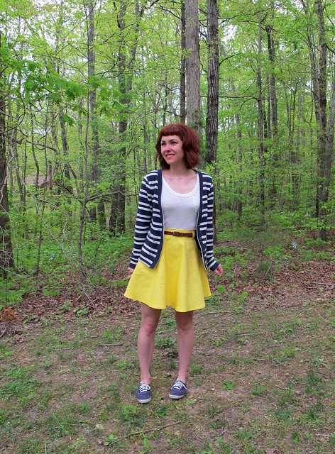 Striped Cabernet Cardigan + Yellow Hollyburn