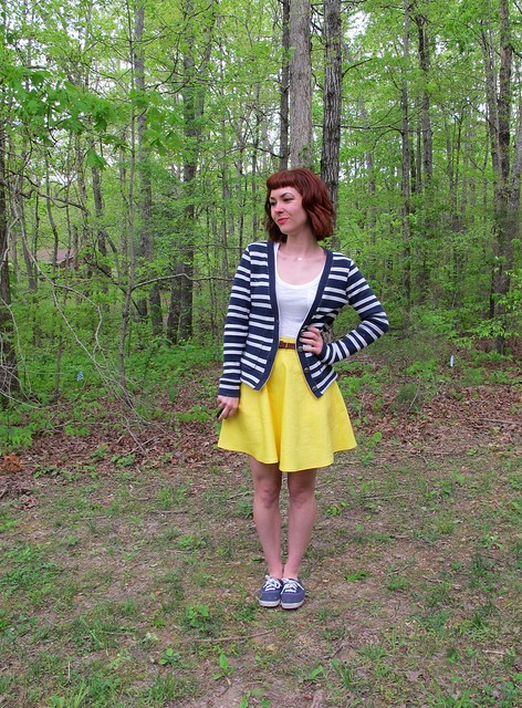 Striped Cabernet Cardigan + Yellow Hollyburn