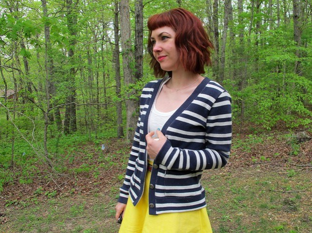 Striped Cabernet Cardigan + Yellow Hollyburn