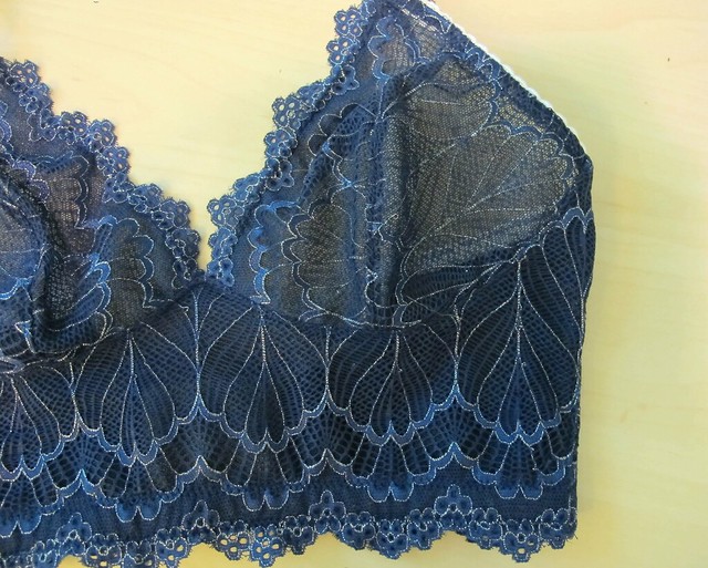 Navy Lace Watson soft bra - front flat close up
