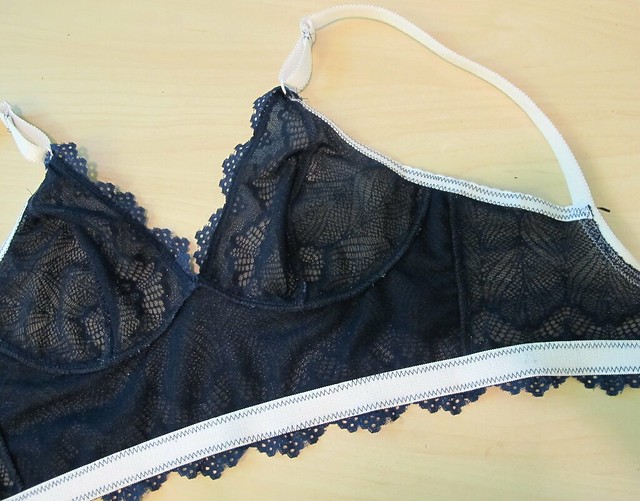Navy Lace Watson soft bra - inside flat