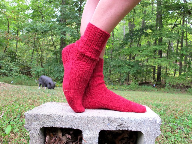 Handknit red socks