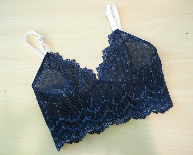 Navy Lace Watson soft bra - front flat