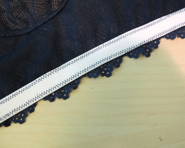Navy Lace Watson soft bra - finished bottom elastic trim for scallops