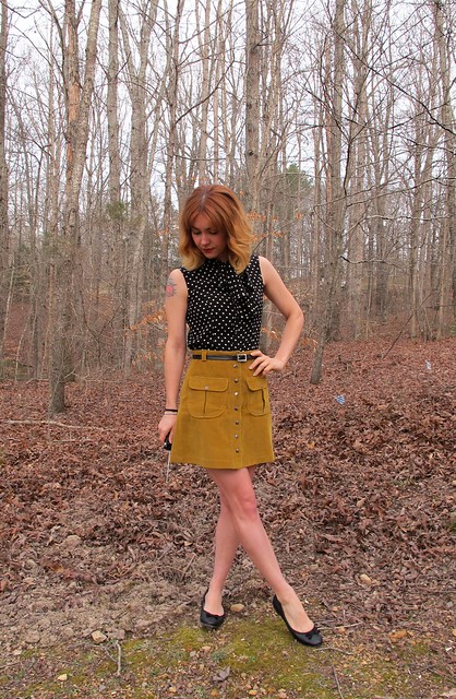 Silk Top & Corduroy Mini Skirt
