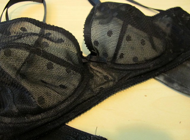 Sheer black polka dot Marlborough bra