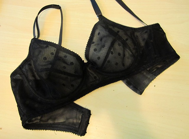 Sheer black polka dot Marlborough bra