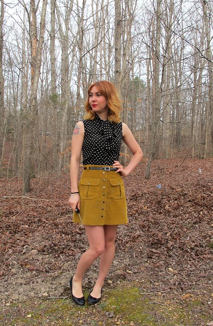 Silk Top & Corduroy Mini Skirt