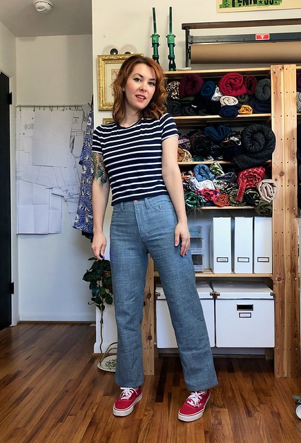 Vogue 2442 Calvin Klein Jeans made with Art Gallery Fabrics denim