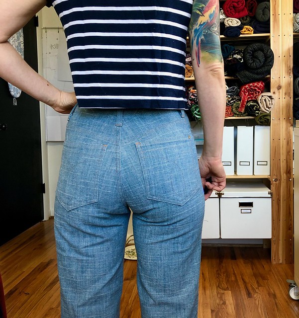 Vogue 2442 Calvin Klein Jeans made with Art Gallery Fabrics denim